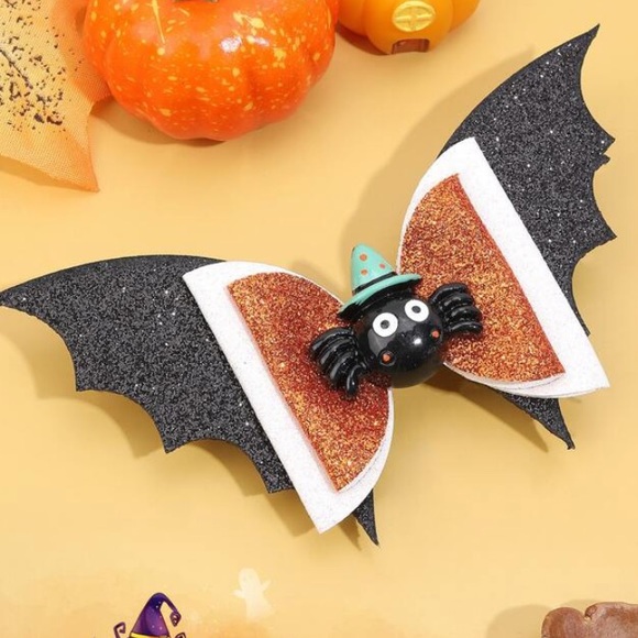 Accessories - New! Spider Witch Hat Bat Wing Glitter Hair Bow